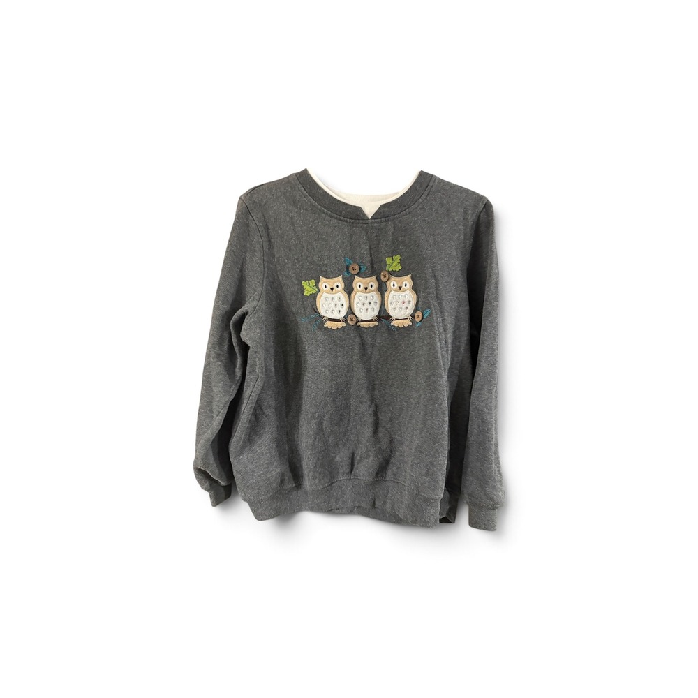 Rebecca Malone Womens Medium Gray Owl Embroidered Sweatshirt Crewneck Pullover